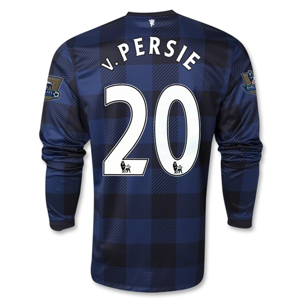13-14 Manchester United #20 v.PERSIE Away Black Long Sleeve Jersey Shirt - Click Image to Close